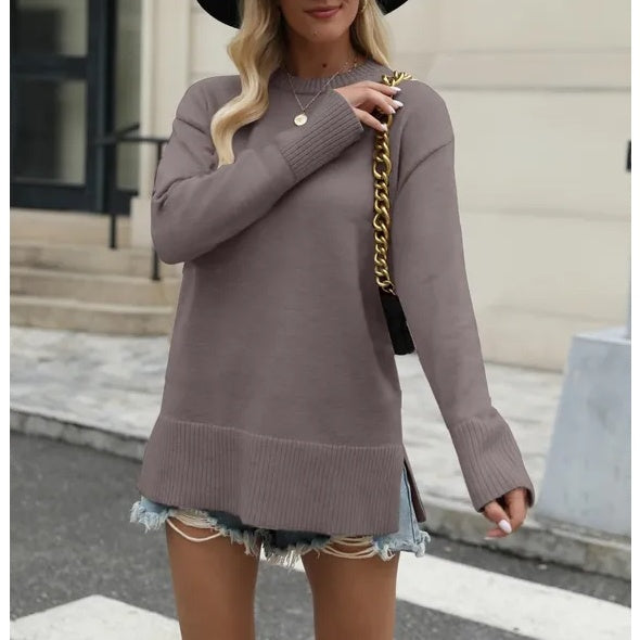 Women's Casual Striped Long Sleeved Shirt, Fashionable Round Neck Slim Fit Loose Basic Shirt Top